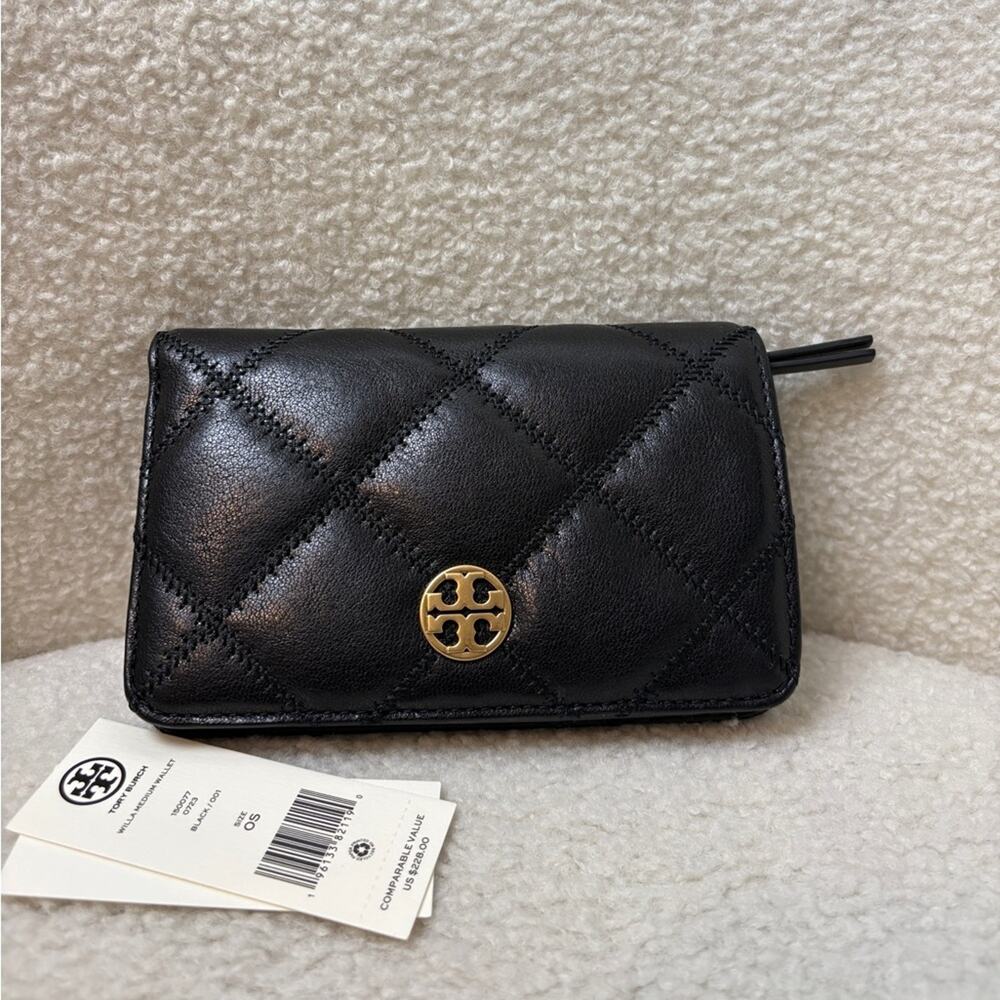Tory Burch Black Quilted Leather Wallet NWT
